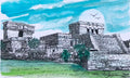 El Gran Castillo – Acuarela original inspirada en la arquitectura maya de Tulum