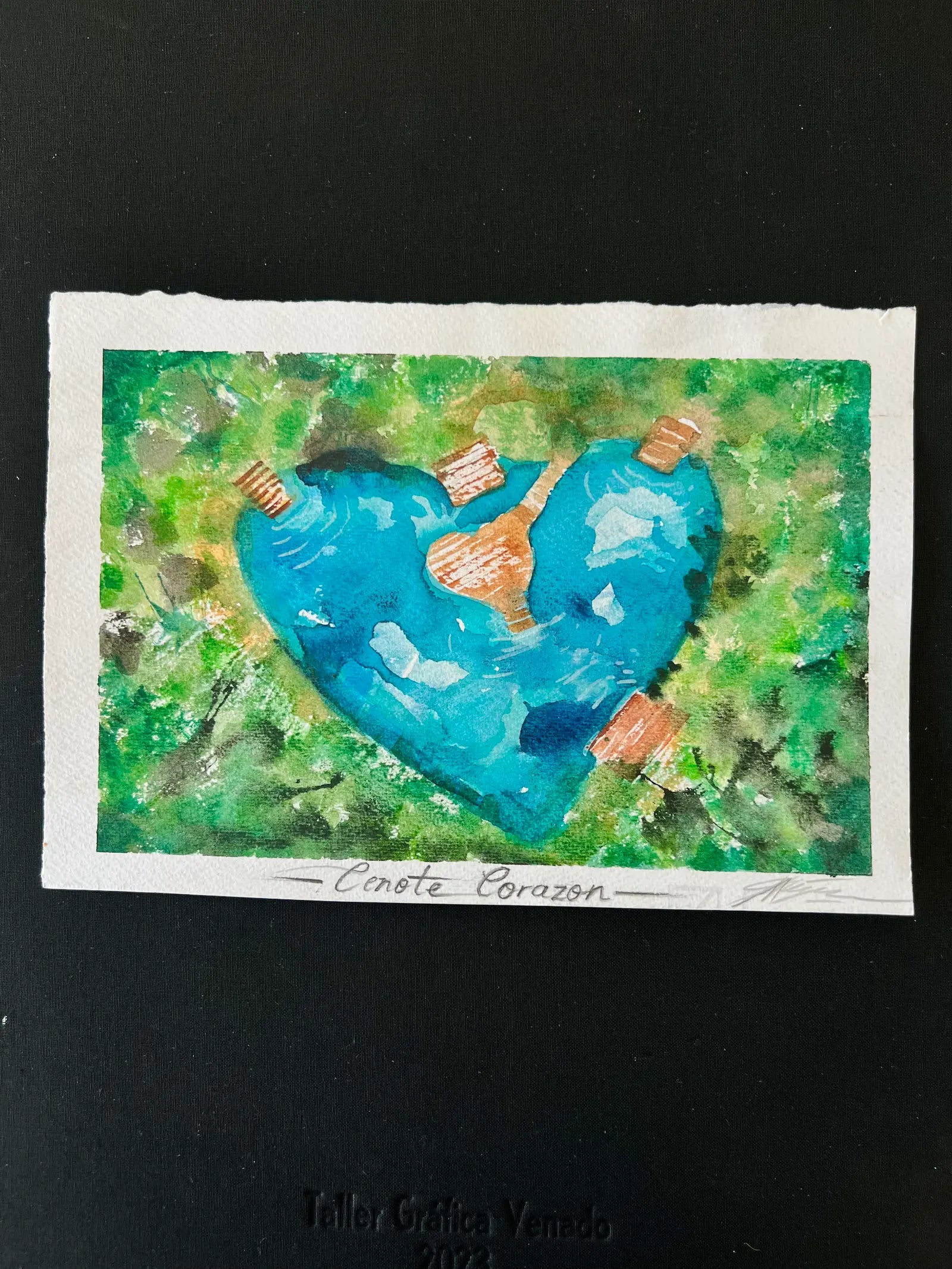 Cenote Corazón – Acuarela original inspirada en Tulum