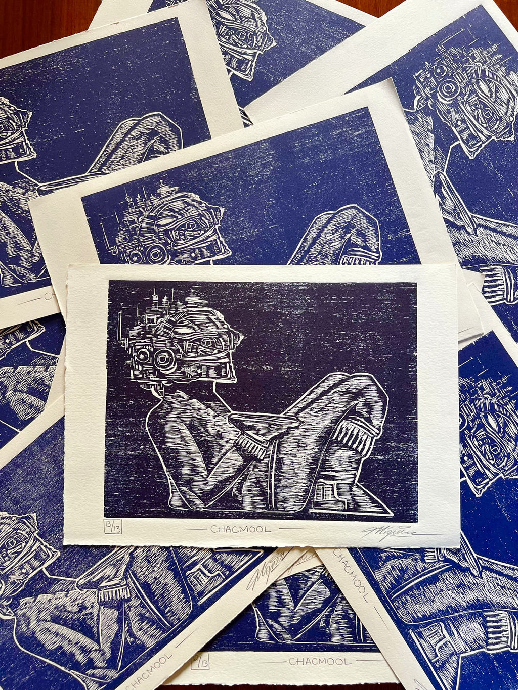 Chak Mool – Linograbado original sobre papel de algodón