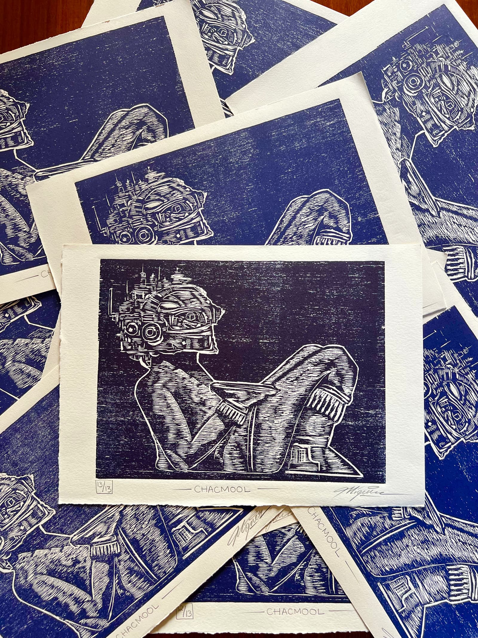 Chak Mool – Linograbado original sobre papel de algodón