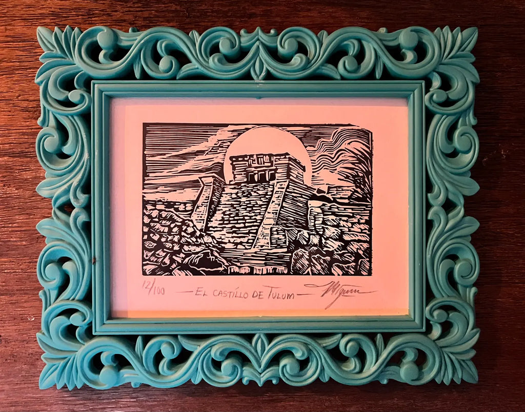 El Castillo de Tulum – Mini linograbado sobre papel Canson 100% algodón