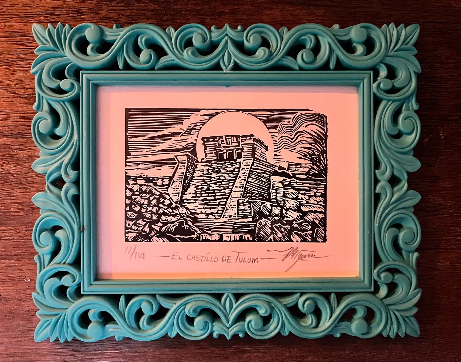 El Castillo de Tulum – Mini linograbado sobre papel Canson 100% algodón