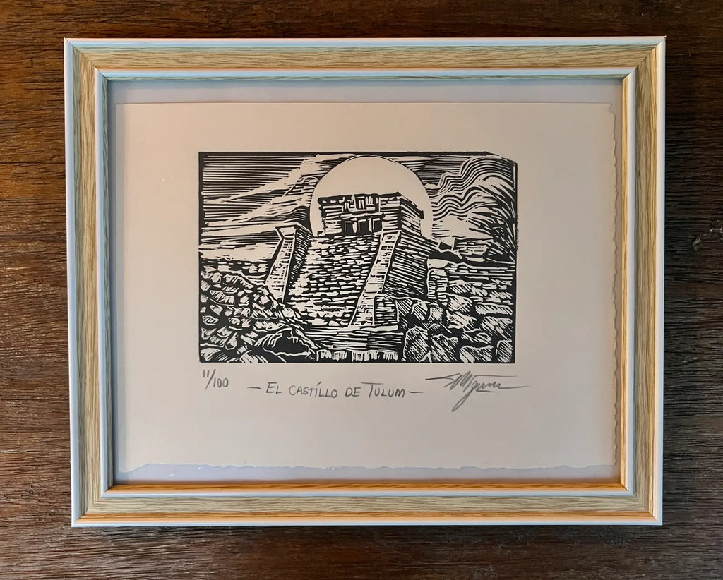 El Castillo de Tulum – Mini linograbado sobre papel Canson 100% algodón