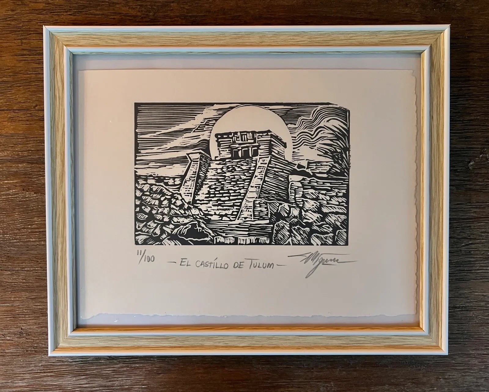 El Castillo de Tulum – Mini linograbado sobre papel Canson 100% algodón