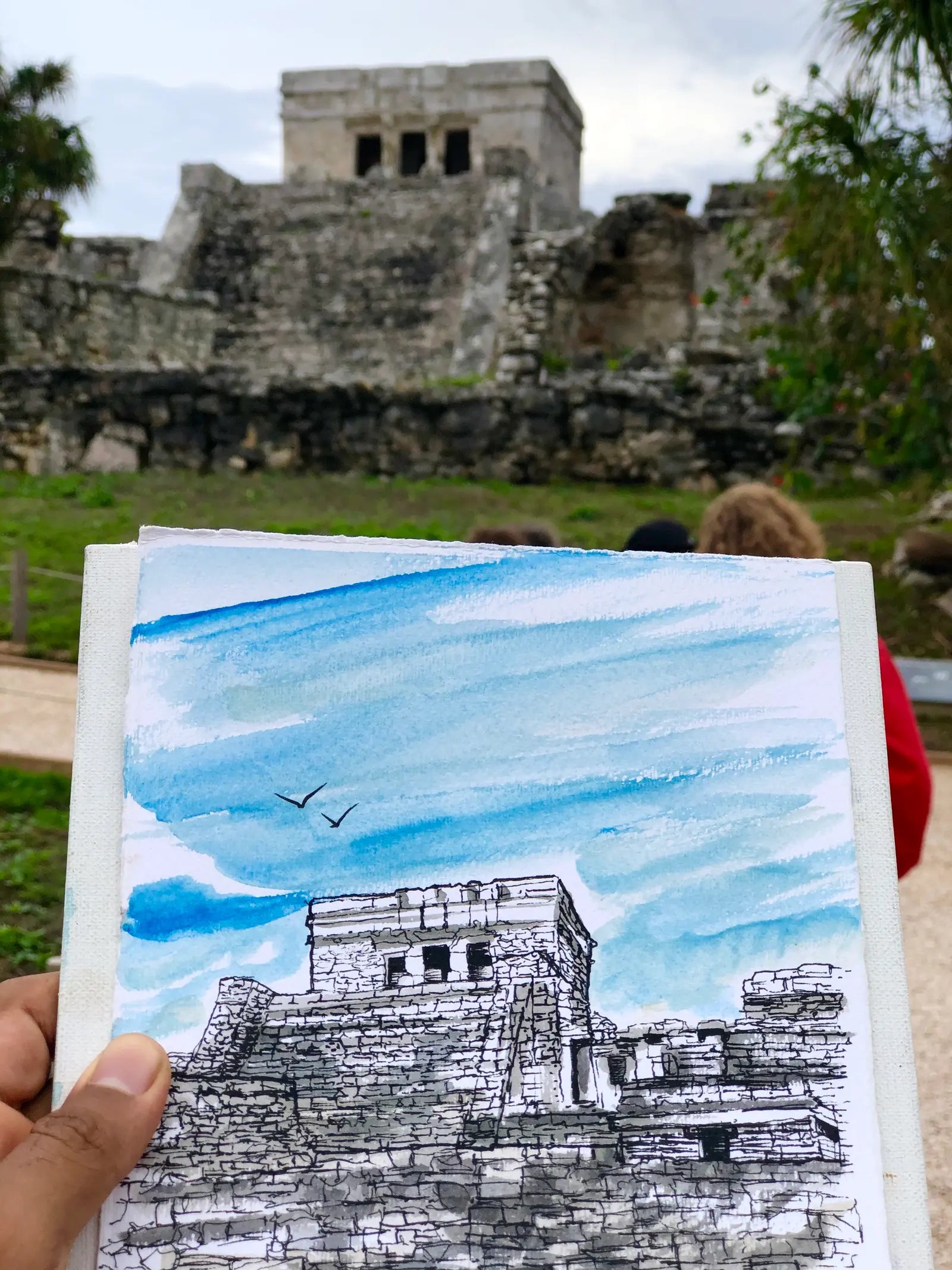 El Castillo, Vista Frontal – Tulum | Acuarela original