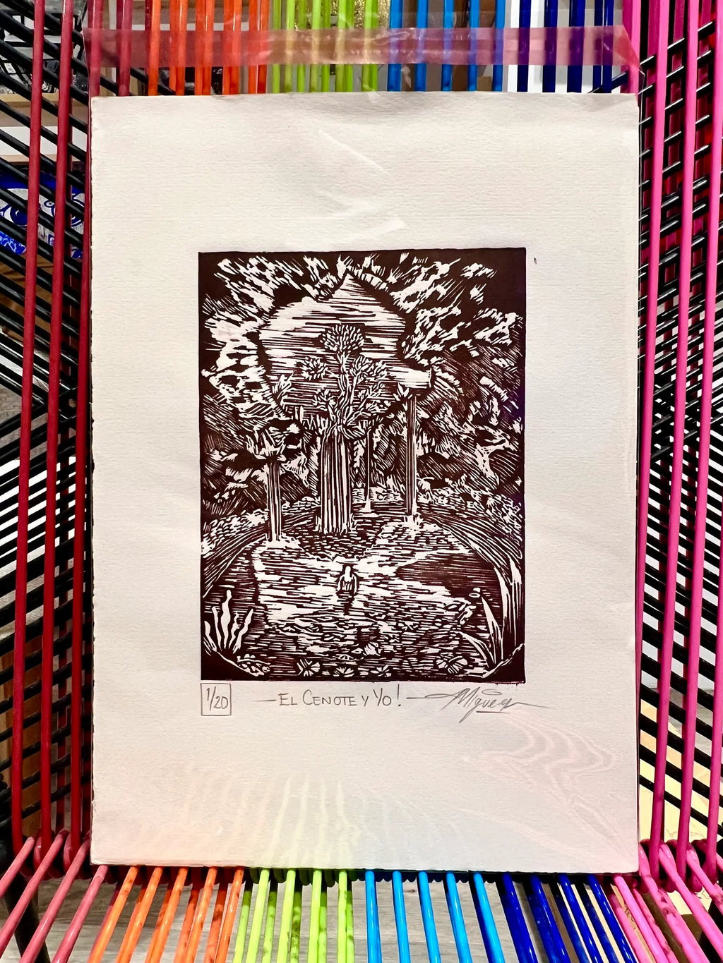 El Cenote y Yo – Linograbado original sobre papel Canson Edition 100% algodón