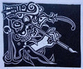 Escritura Maya – Linograbado original sobre papel Fabriano