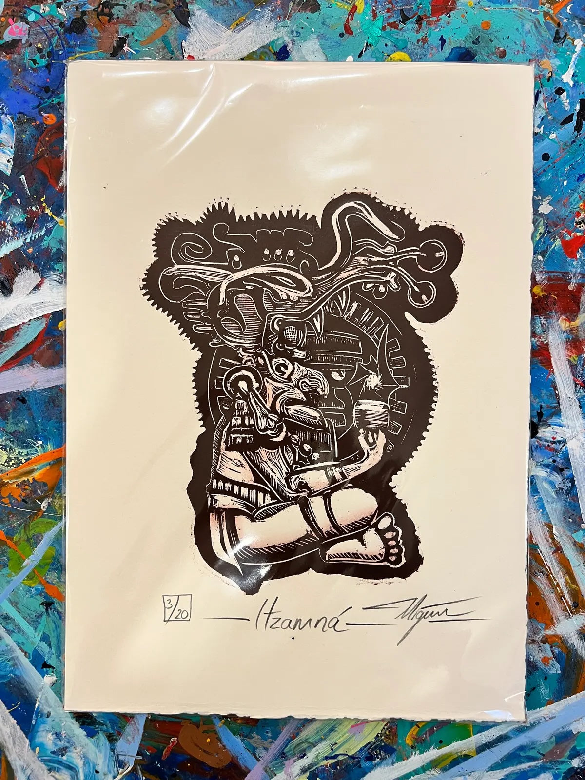 Itzamná – Linograbado original sobre papel Fabriano