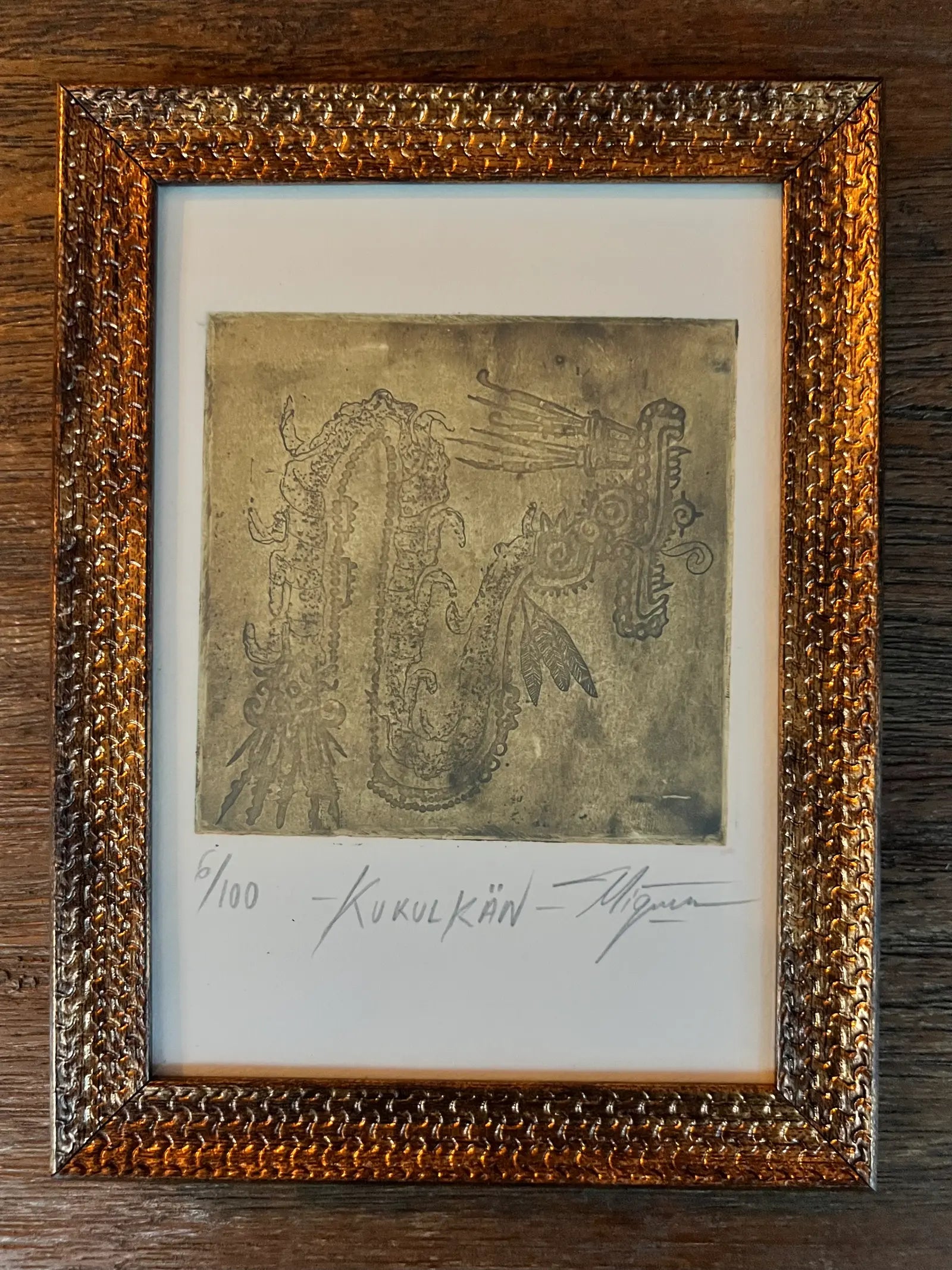 Kukulcán – Linograbado original sobre papel Fabriano
