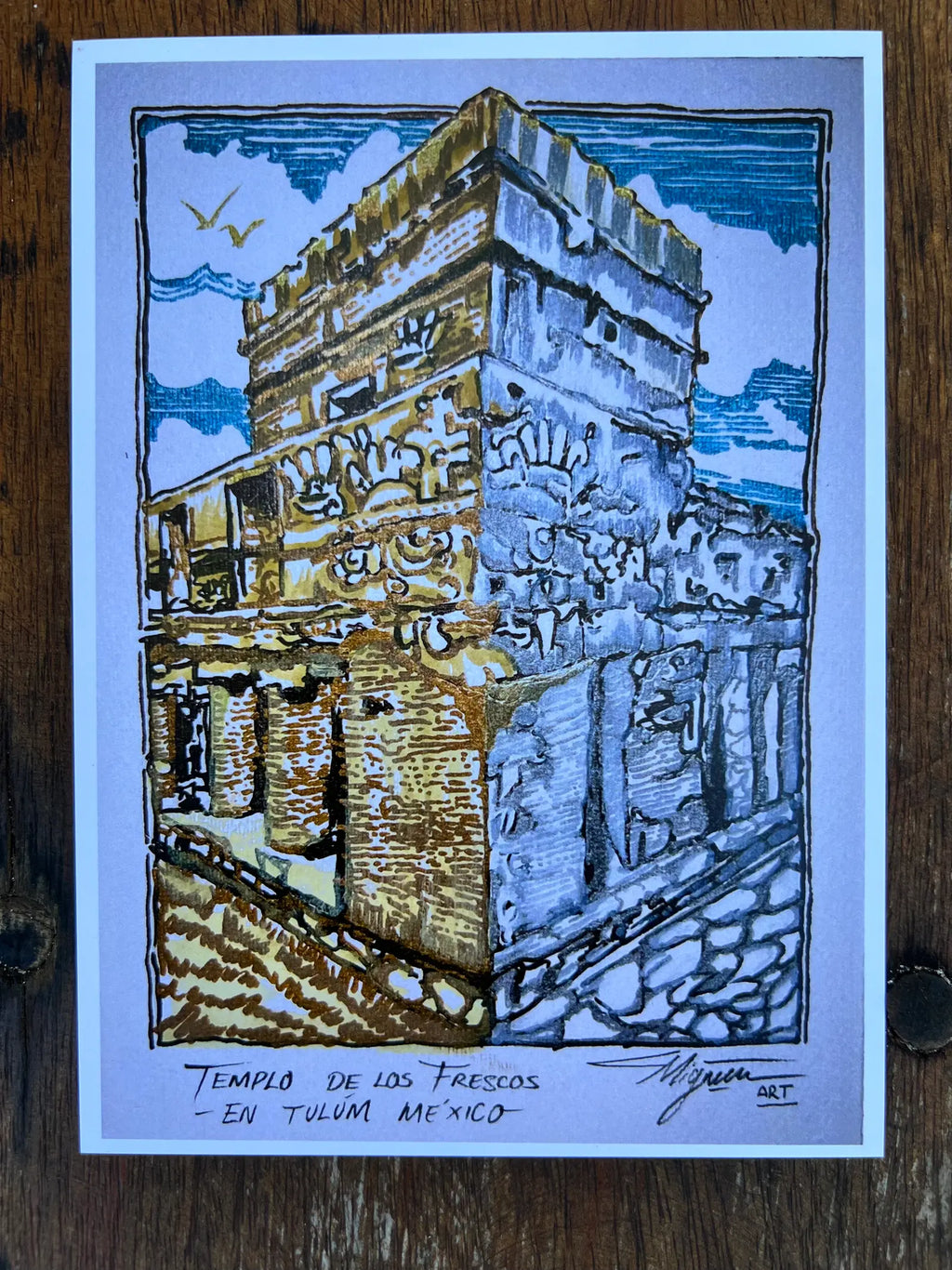 The Temple of the Frescoes – Original watercolor inspired by Tulum, Mexico